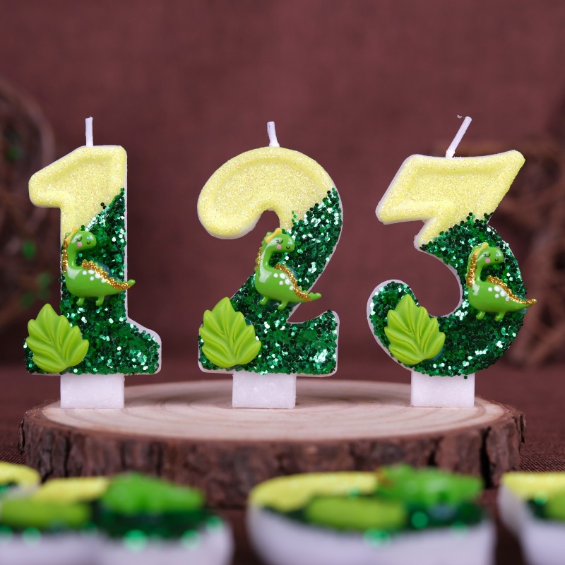 Paraffin Wax - 新しい0-9数字の誕生日キャンドル、オリジナルグリーン恐竜ワールド誕生日ケーキデジタルパーティーキャンドルデコレーション